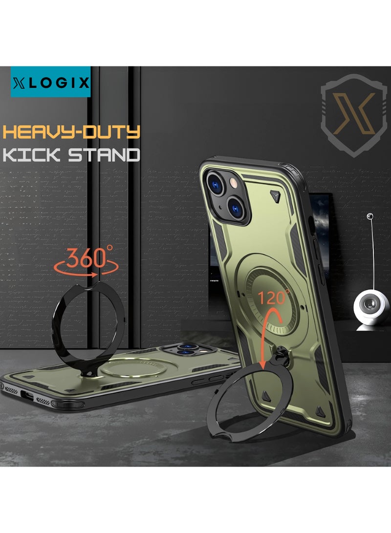 XLogiX for iPhone 15 Armoured Case with Built-in Kickstand | Heavy-Duty Protection | Shockproof | Slim Design | Compatible with MagSafe Accessories, ArmourX Series for iPhone 15 - GREEN - Image 4