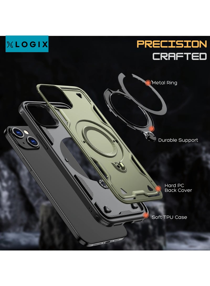 XLogiX for iPhone 15 Armoured Case with Built-in Kickstand | Heavy-Duty Protection | Shockproof | Slim Design | Compatible with MagSafe Accessories, ArmourX Series for iPhone 15 - GREEN - Image 3