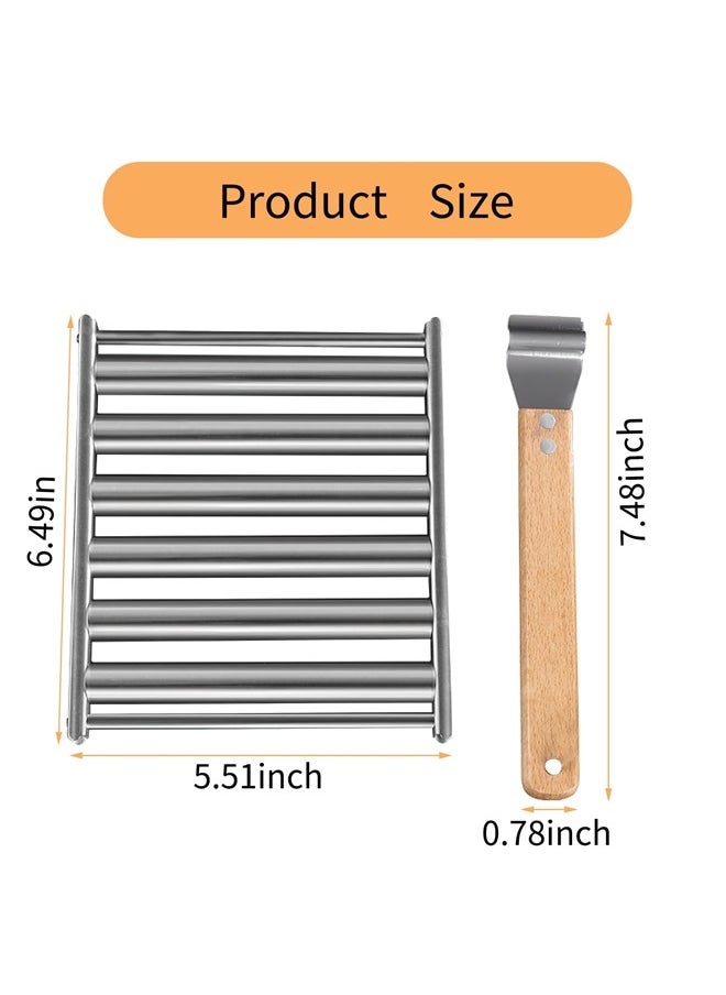 yongsheng Hot Dog Roller for Girll,Hotdog Roller Grill Sausage Roller Stainless Steel Rack with Extra Long Wood Handle,5 Hot Dog Capacity  - Image 4