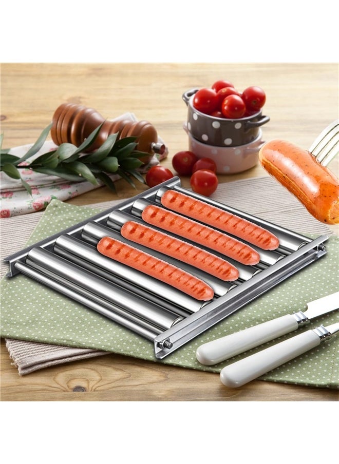 yongsheng Hot Dog Roller for Girll,Hotdog Roller Grill Sausage Roller Stainless Steel Rack with Extra Long Wood Handle,5 Hot Dog Capacity  - Image 5