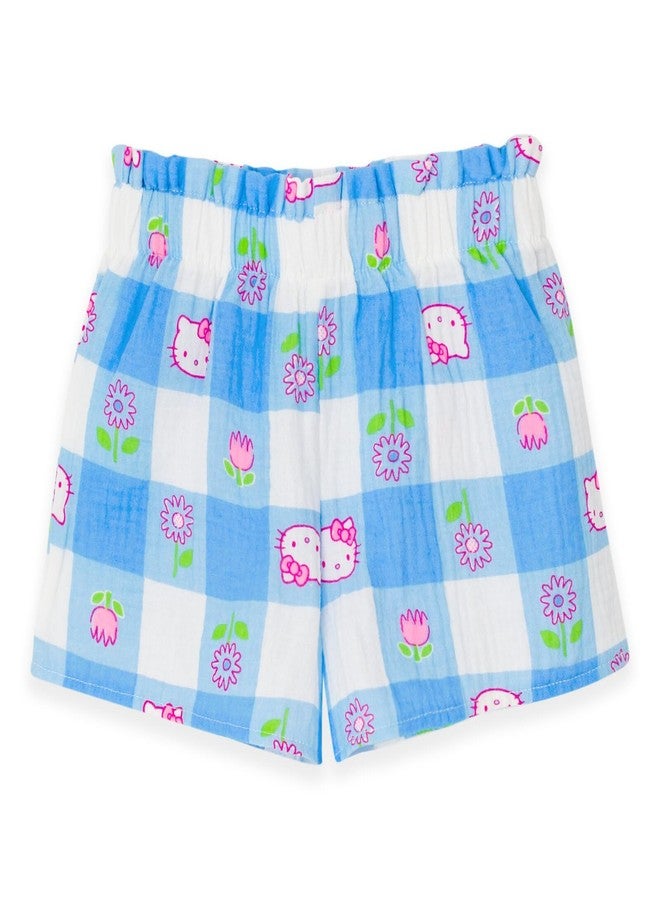 Hello Kitty Toddler Girls Square Neck Tank Top and Shorts Outfit Set Gingham Blue/Beige 2T - Image 3