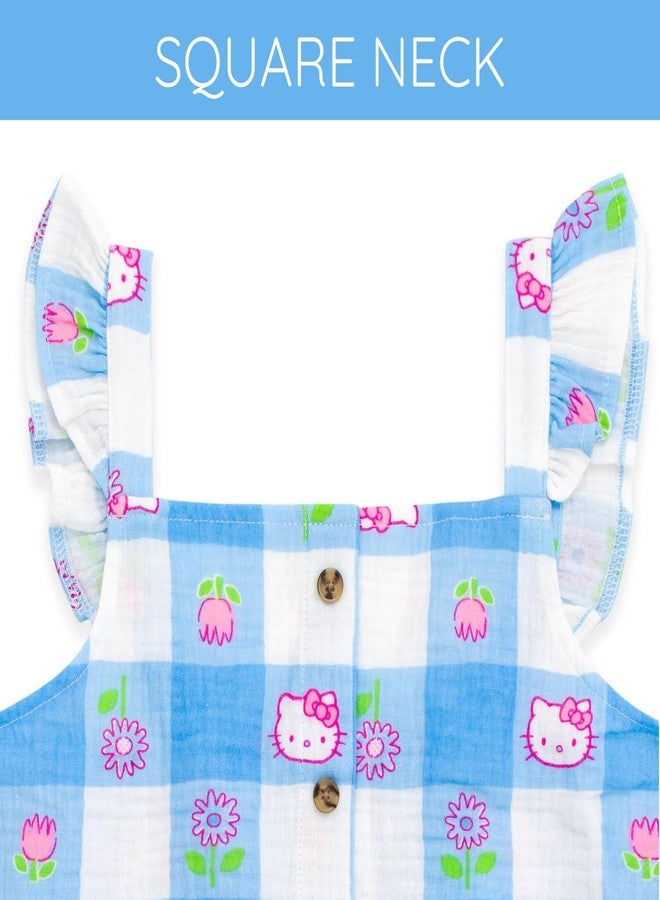 Hello Kitty Toddler Girls Square Neck Tank Top and Shorts Outfit Set Gingham Blue/Beige 2T - Image 4