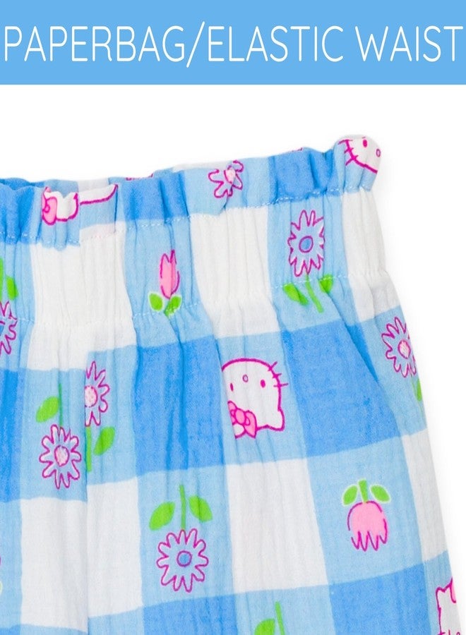 Hello Kitty Toddler Girls Square Neck Tank Top and Shorts Outfit Set Gingham Blue/Beige 2T - Image 5