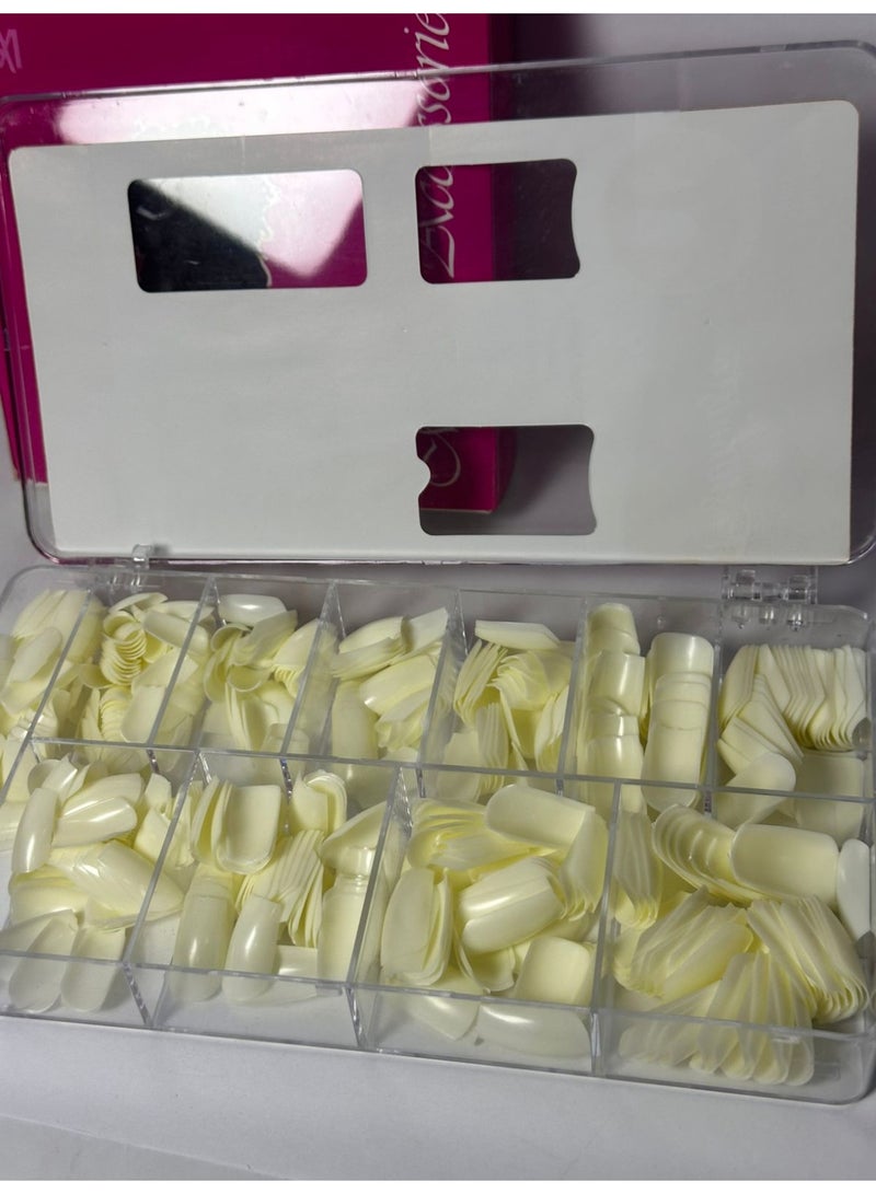 أظافر صناعية بيضاء لاصقة على الطراز الفرنسي، 500 قطعة، مع علبة، أظافر أكريليك - Image 4