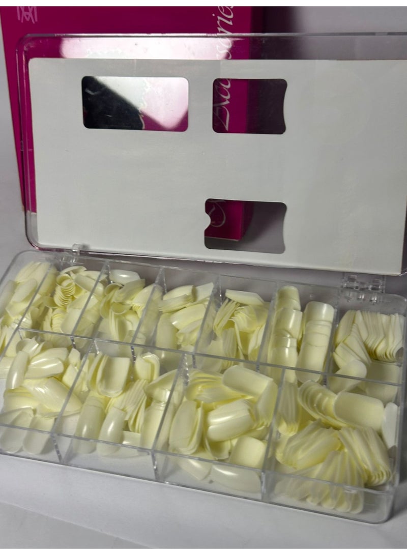 أظافر صناعية بيضاء لاصقة على الطراز الفرنسي، 500 قطعة، مع علبة، أظافر أكريليك - Image 3