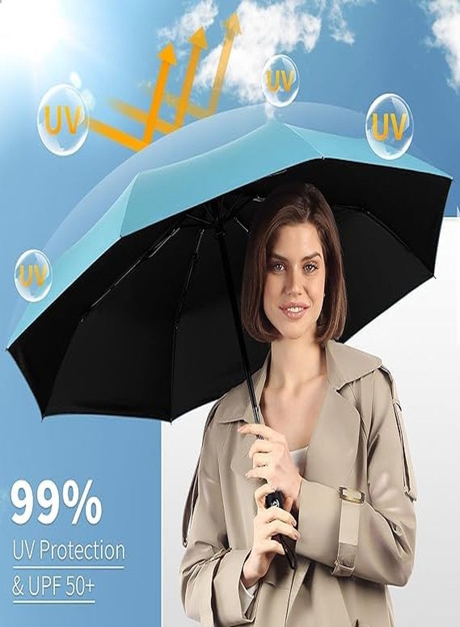 نيلكانث مظلة سفر مقاومة للرياح من نيلكانث - فتح وإغلاق تلقائي، حماية من الأشعة فوق البنفسجية، مظلة قابلة للطي صغيرة الحجم محمولة للمطر والشمس (أزرق سماوي) - Image 4