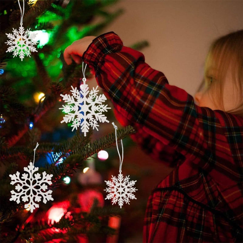 kockuu 36pcs Snowflakes-Christmas Tree Decorations, Snowflake Ornaments for Tree, Plastic Glitter White Snow Flakes Ornaments, Christmas Indoor Winter Wonderland Decor - Image 4