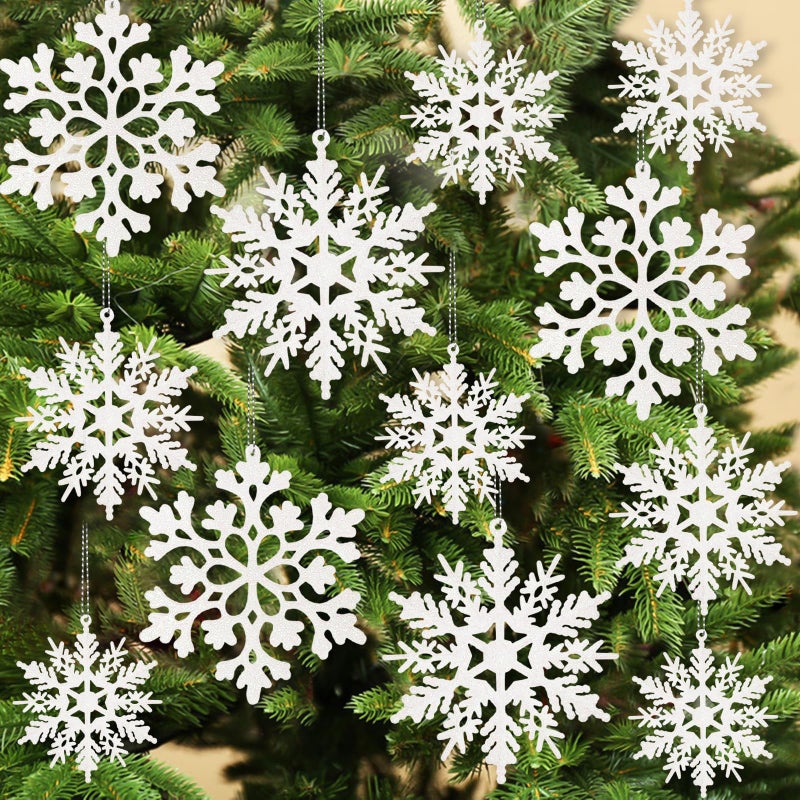 kockuu 36pcs Snowflakes-Christmas Tree Decorations, Snowflake Ornaments for Tree, Plastic Glitter White Snow Flakes Ornaments, Christmas Indoor Winter Wonderland Decor - Image 1