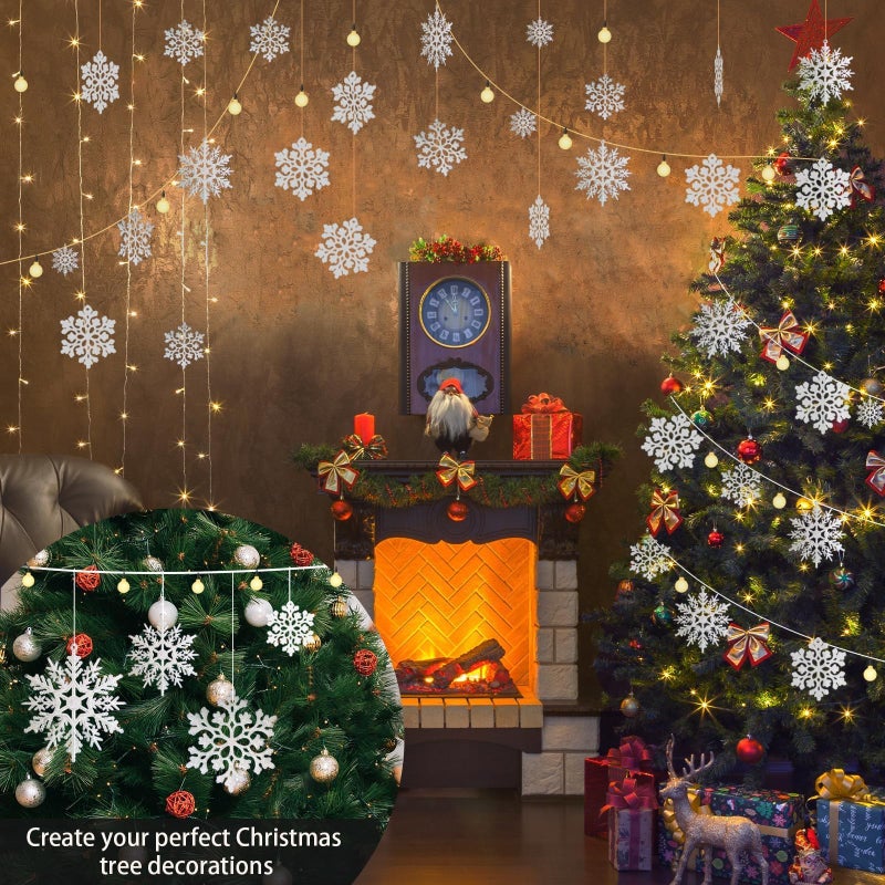 kockuu 36pcs Snowflakes-Christmas Tree Decorations, Snowflake Ornaments for Tree, Plastic Glitter White Snow Flakes Ornaments, Christmas Indoor Winter Wonderland Decor - Image 3