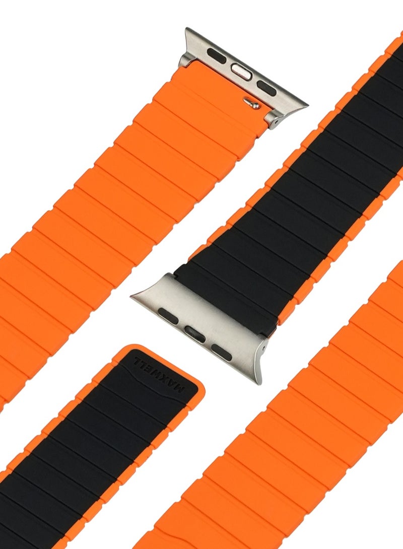 Maxwell Electronics Maxwell Titan Series Smart Watch Magnetic Band Compatible with Apple Watch 42mm to 44mm Magnetic Watch Strap Silicone Band for Women and Men Unisex Strap Band (Black/Orange) - Image 2