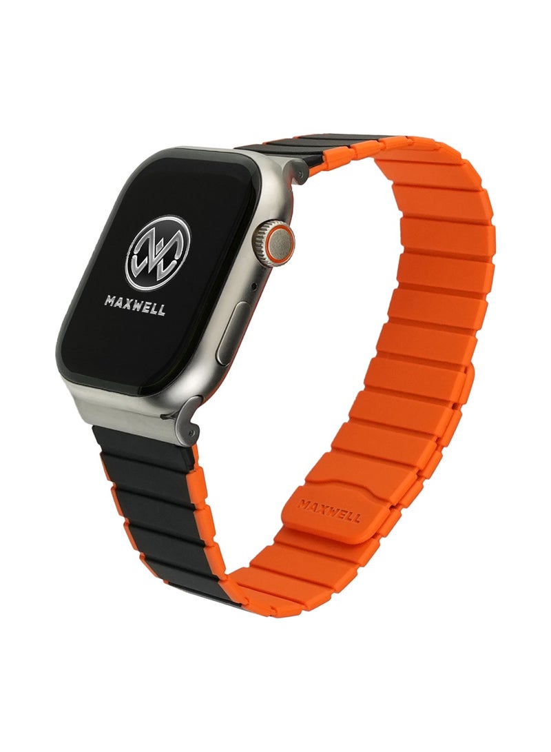 Maxwell Electronics Maxwell Titan Series Smart Watch Magnetic Band Compatible with Apple Watch 42mm to 44mm Magnetic Watch Strap Silicone Band for Women and Men Unisex Strap Band (Black/Orange) - Image 1