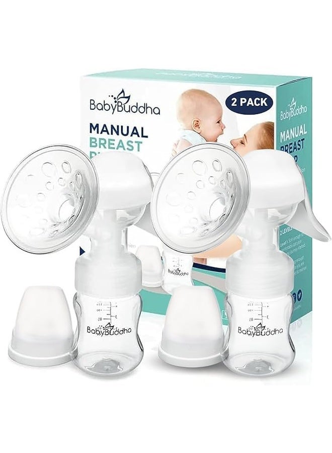 BabyBuddha مضخة ثدي يدوية – محمولة، بدون سلك ووسادة سيليكون ناعمة (عبوة من 2) - Image 1