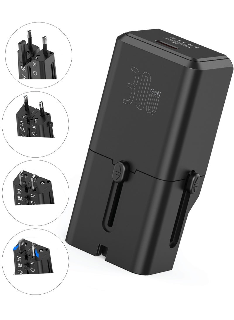 Brave Universal Travel Adapter GaN2-30W, Type C Travel Adapter with PD3.0 Fast Charging, 100-240V Worldwide Compatibility (USA/UK/EU/AUS), USB-C Adapter, Global Travel Charger, Compact Multi-Country Adapter, Type C Power Adapter, Travel Plug for iPhone 16 Pro Max, Samsung Galaxy S24 Plus & More  - Image 1