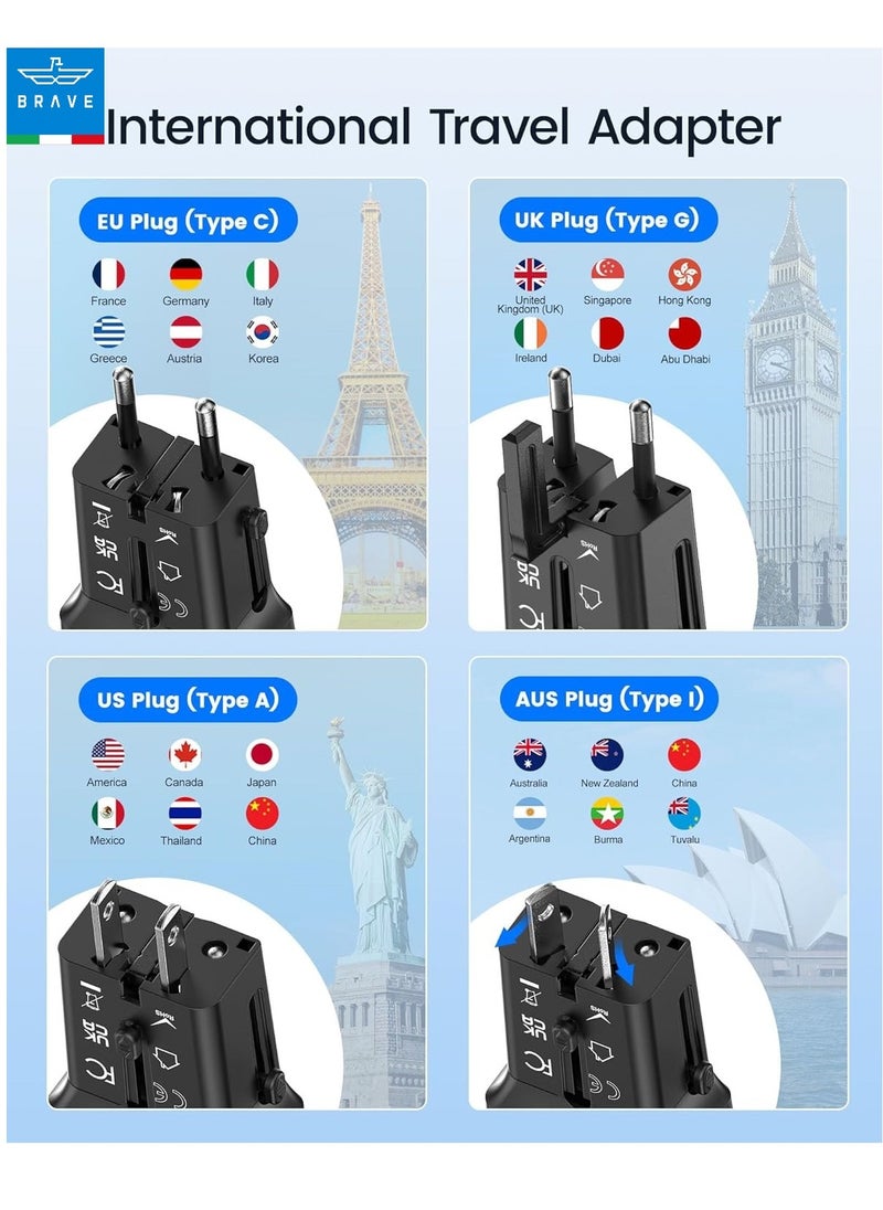 Brave Universal Travel Adapter GaN2-30W, Type C Travel Adapter with PD3.0 Fast Charging, 100-240V Worldwide Compatibility (USA/UK/EU/AUS), USB-C Adapter, Global Travel Charger, Compact Multi-Country Adapter, Type C Power Adapter, Travel Plug for iPhone 16 Pro Max, Samsung Galaxy S24 Plus & More  - Image 2