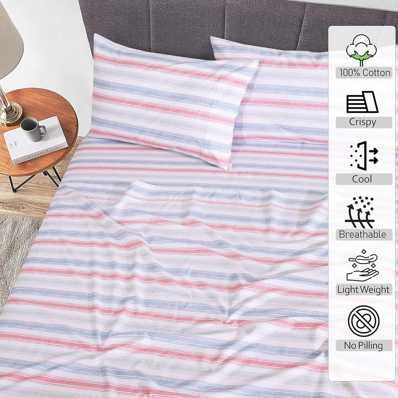 Ruvanti 100% Cotton California King Sheet Sets, 4 Pieces, Soft & Breathable Percale Weave Bedding, Deep Pocket 16", Hotel Standard, Crisp Cool Feel & Durable, Perfect Striped Sheets, Times - Image 2