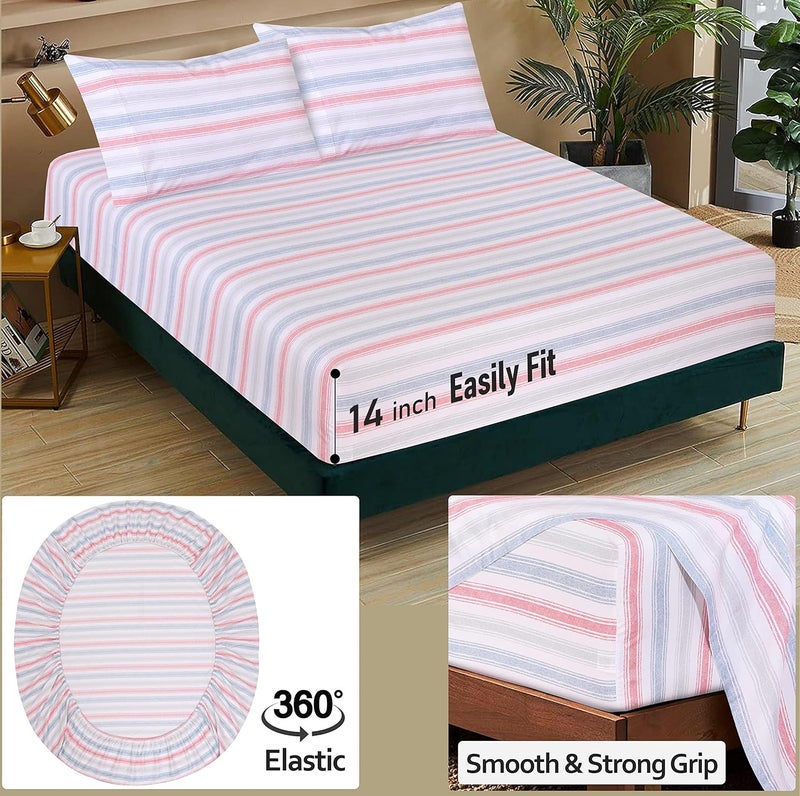 Ruvanti 100% Cotton California King Sheet Sets, 4 Pieces, Soft & Breathable Percale Weave Bedding, Deep Pocket 16", Hotel Standard, Crisp Cool Feel & Durable, Perfect Striped Sheets, Times - Image 5