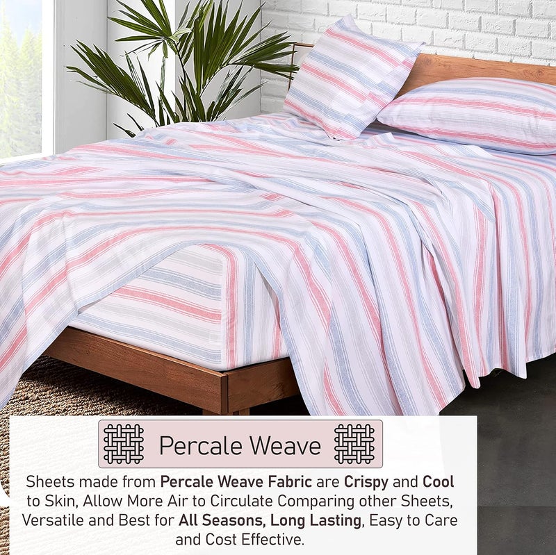 Ruvanti 100% Cotton California King Sheet Sets, 4 Pieces, Soft & Breathable Percale Weave Bedding, Deep Pocket 16", Hotel Standard, Crisp Cool Feel & Durable, Perfect Striped Sheets, Times - Image 3