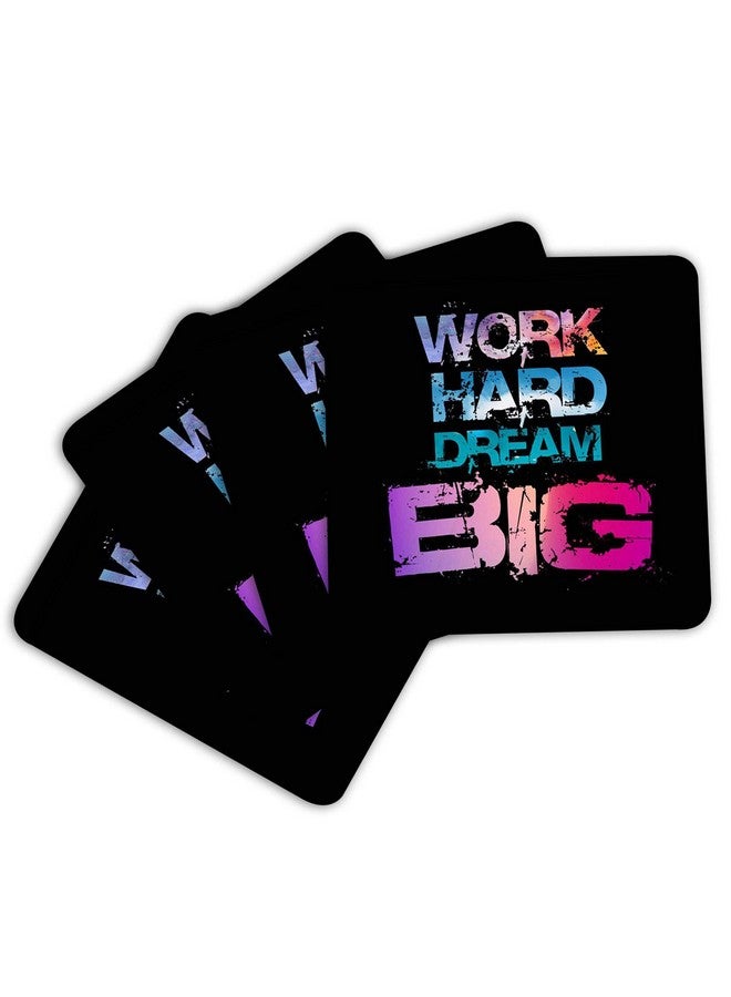 ASHVAH Work Hard Dream Big Print/Typography Tea/Coffee Mug/Designer Handmade Wooden Coaster Set for Home Kitchen, Office Desk - Set of 4 - Square: 10cm - Image 3