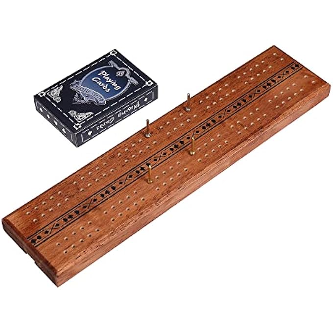 STERLING Games Wooden Cribbage 12 inch Double Track Cribbage Board with Wood Burnt Poker Design for 2 Players - Image 2