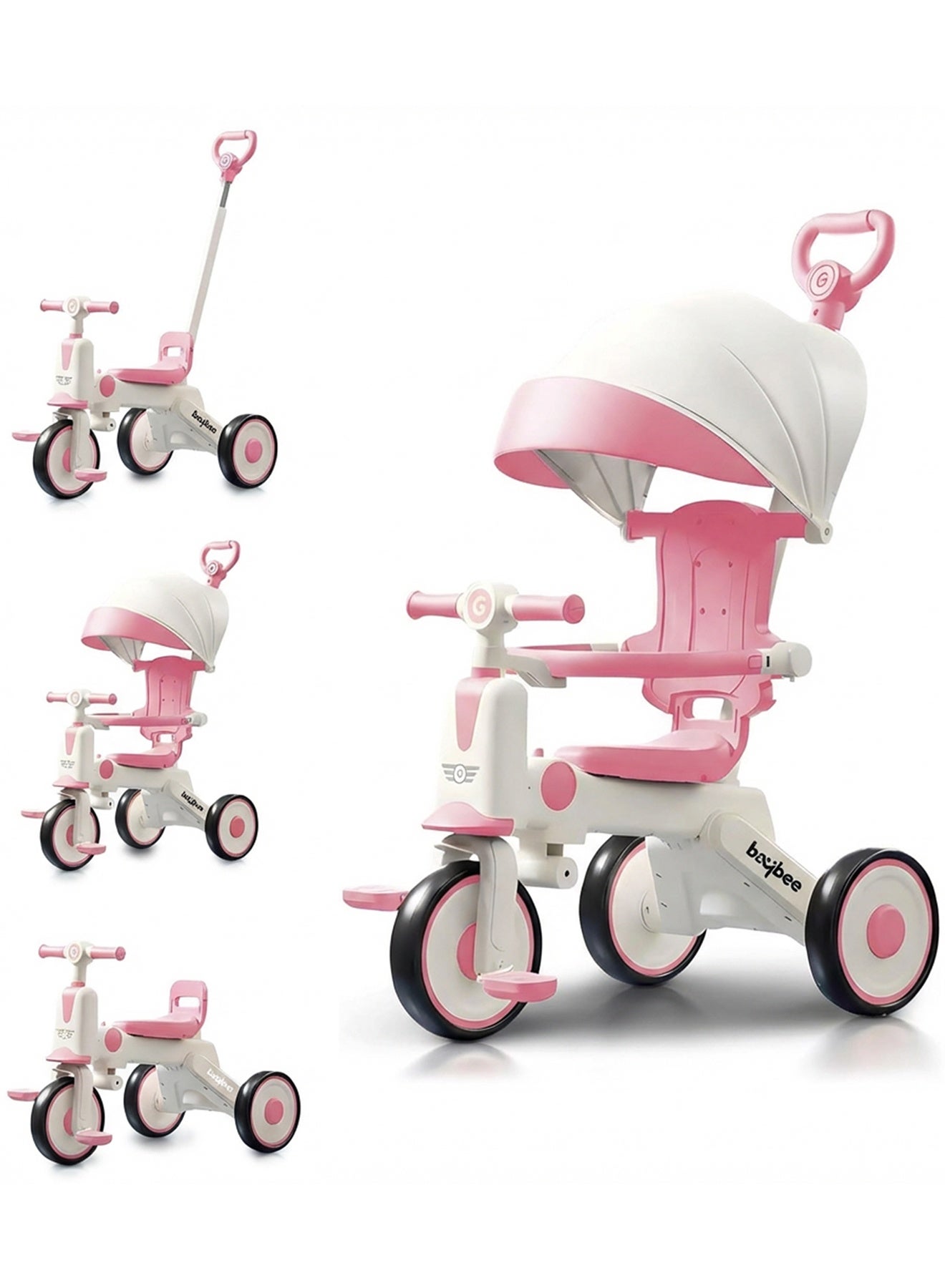 Pico 3 in 1 Convertible Baby Tricycle for Kids with Parental Push Handle and Canopy | Baby Cycle with Safety Guard, Light & Music | Kids Tricycle for Toddlers | Kids Cycle for Baby 1 to 5 Years Boy Girl Pink