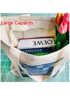 SYOSI Canvas Tote Bag Aesthetic Cute Bags with Metal Zipper for Women Shopping School Library  - Image 5