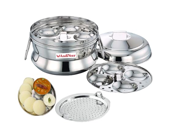 AadiVeer AadiVeer Stainless Steel Fancy Idli Cooker | Idli Maker | Idli Pot With Steamer, Induction and Gas Stove Compatible, 2 Plates - 9 Idlies  - Image 5