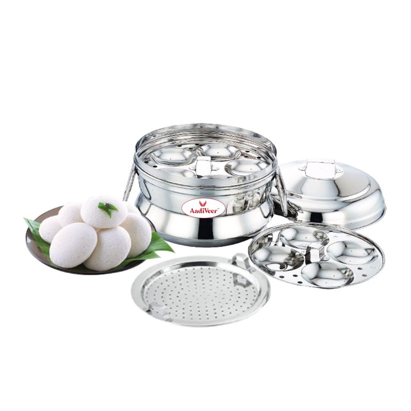 AadiVeer AadiVeer Stainless Steel Fancy Idli Cooker | Idli Maker | Idli Pot With Steamer, Induction and Gas Stove Compatible, 2 Plates - 9 Idlies  - Image 1