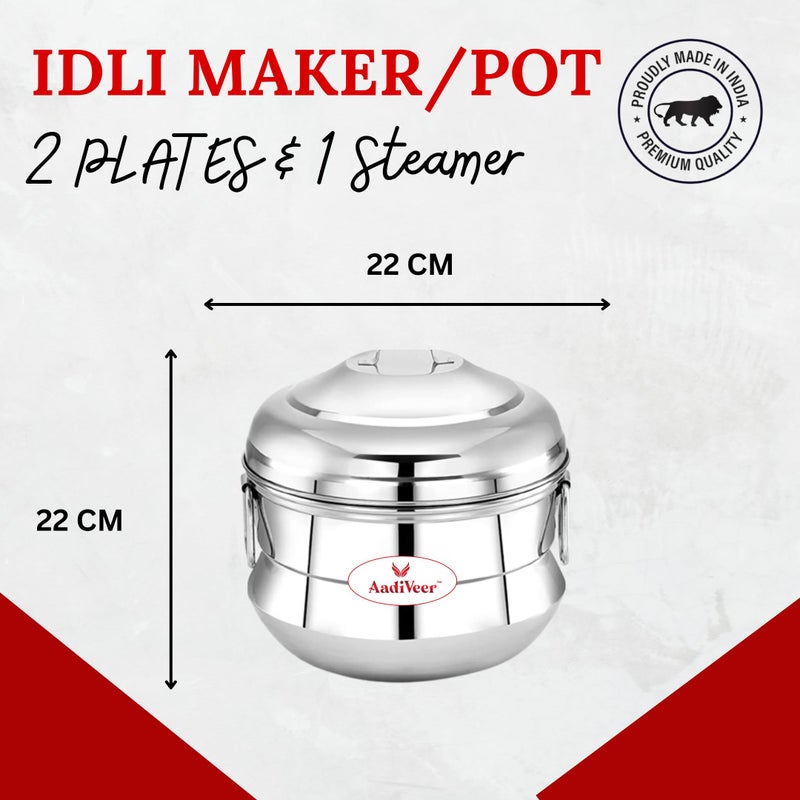 AadiVeer AadiVeer Stainless Steel Fancy Idli Cooker | Idli Maker | Idli Pot With Steamer, Induction and Gas Stove Compatible, 2 Plates - 9 Idlies  - Image 3
