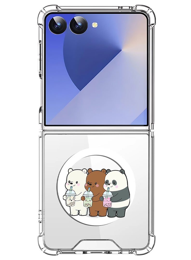 Theodor Magnetic Case for Samsung Galaxy Z Flip 7 Compatible with MagSafe Wireless Charging, Shockproof Phone Bumper Cover 3 Panda Drinking - Image 1