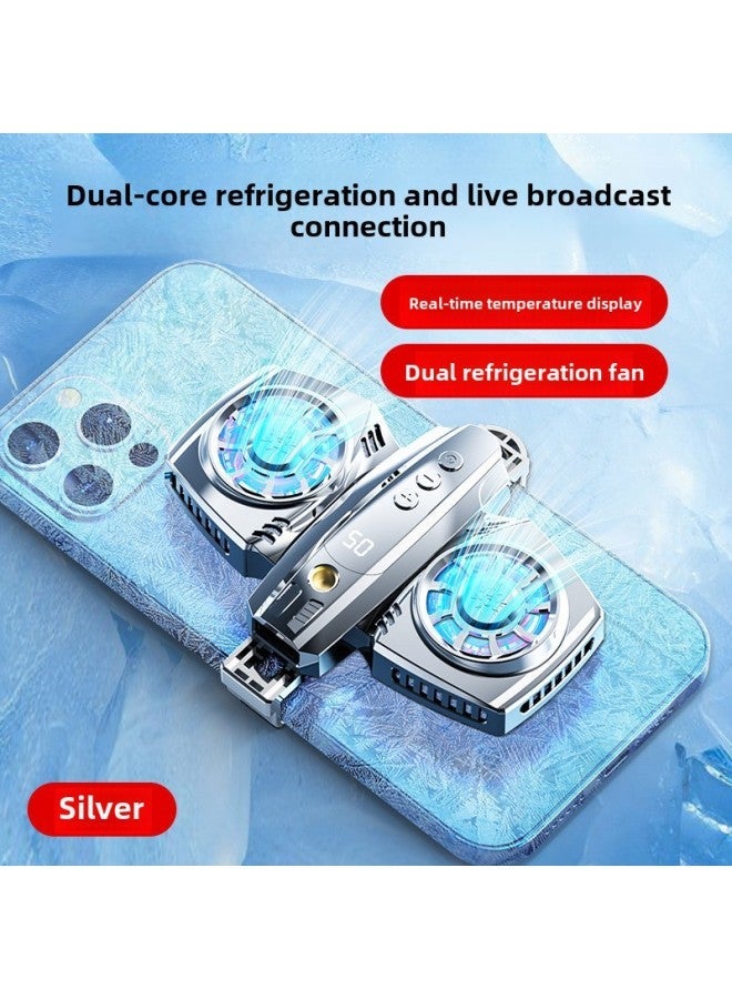 Live Mobile Phone Radiator Temperature Control Digital Display Semiconductor Refrigeration Magnetic Tablet Cooling Game Auxiliary Back Clip-Color:K4 Silver Dual-core + With Colorful Ambient Light  - Image 1