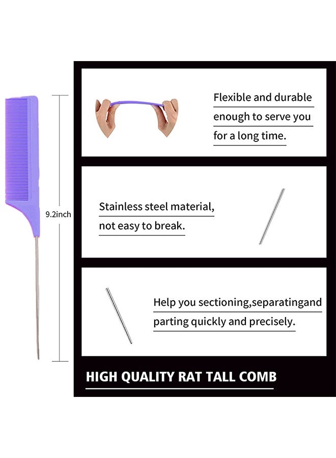 تِلْسِل مجموعة من 3 قطع من أمشاط تمشيط الشعر وتمشيط الحواف والخلف - أمشاط ذيل الفأر والحافة لتصفيف شعر النساء (أرجواني) - Image 4