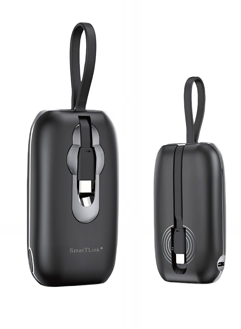 سمارت لينك بنك طاقة محمول بسعة 10000 مللي أمبير، شحن سريع بقدرة 22.5 واط، مزود بكيبل Type-C و Lightning مدمجين - أسود - Image 1