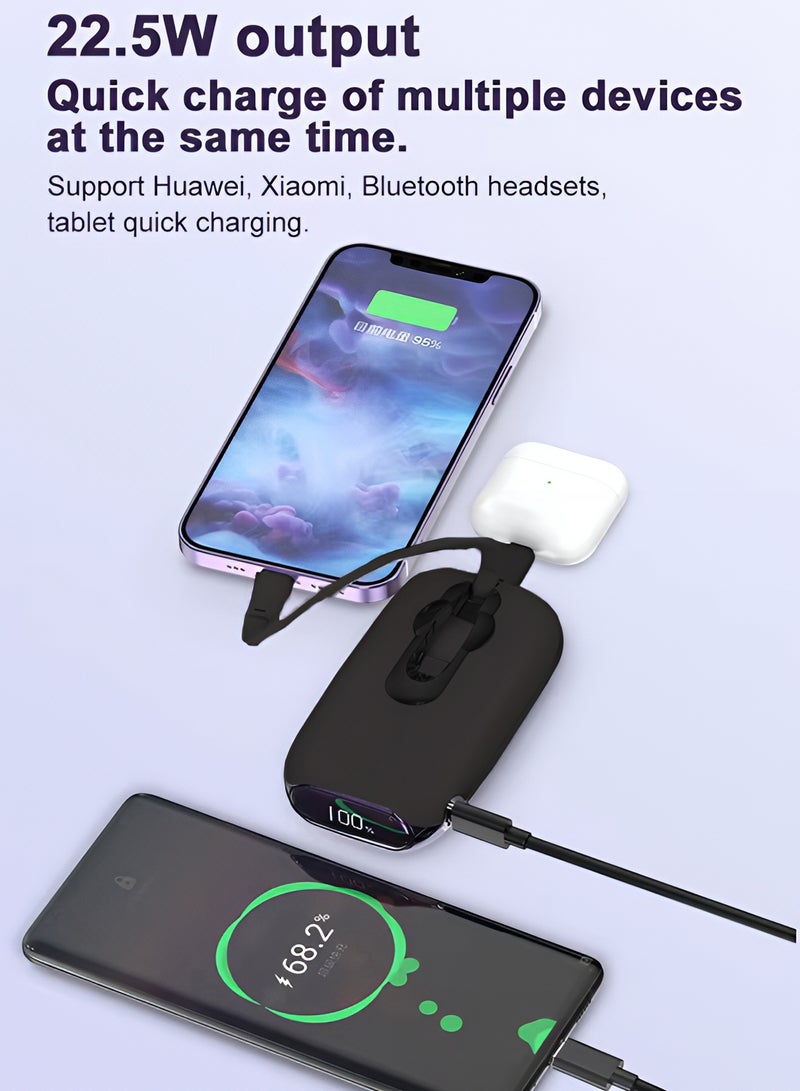 سمارت لينك بنك طاقة محمول بسعة 10000 مللي أمبير، شحن سريع بقدرة 22.5 واط، مزود بكيبل Type-C و Lightning مدمجين - أسود - Image 5