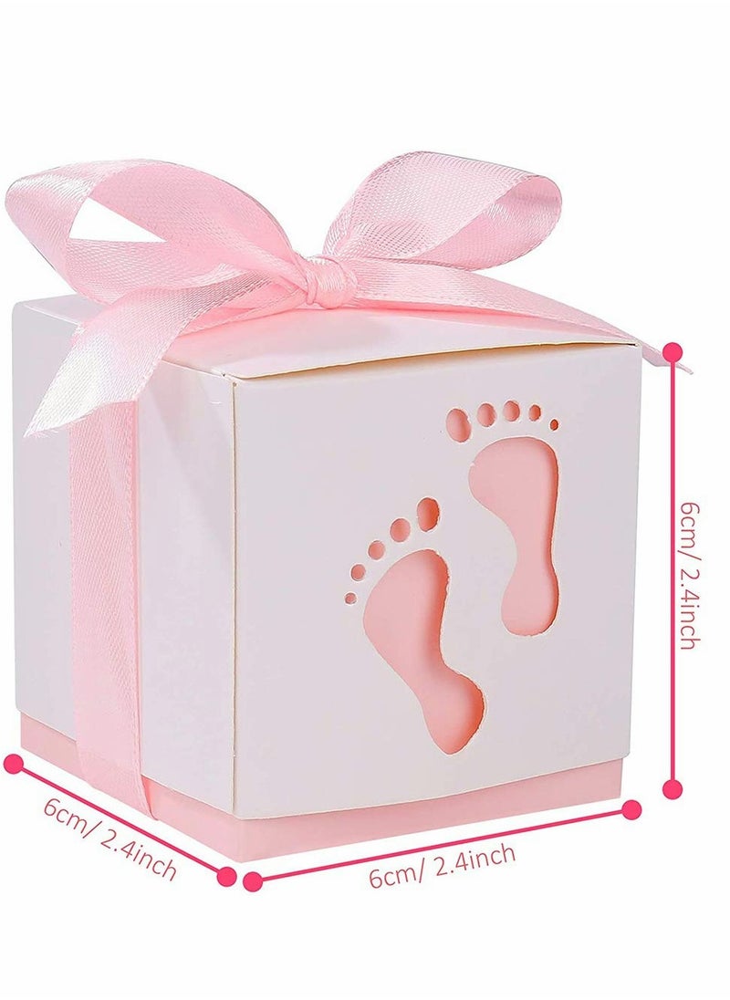 KASTWAVE Candy Favour Gift Boxes, Ribbon Candy Gift Box, 25 Pieces Baby Candy Boxes, Baby Footprints Candy Boxes, for Baby Showers, Kids Birthday, Wedding Party, Party (Pink)  - Image 3