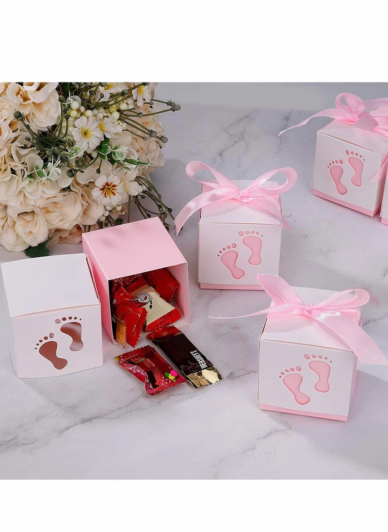 KASTWAVE Candy Favour Gift Boxes, Ribbon Candy Gift Box, 25 Pieces Baby Candy Boxes, Baby Footprints Candy Boxes, for Baby Showers, Kids Birthday, Wedding Party, Party (Pink)  - Image 5