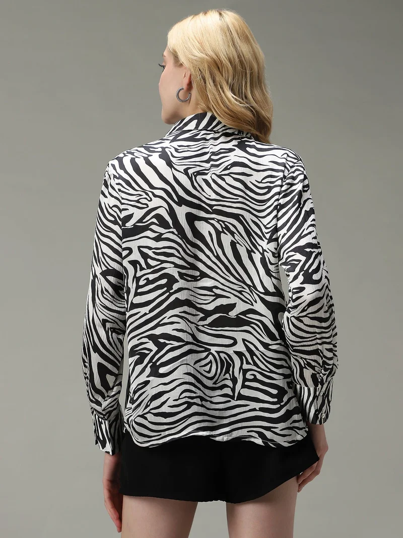 Outzidr Black Black Printed Satin Shirt for Women | Best Price UAE