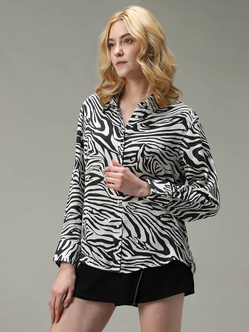 Black Printed Satin Shirt