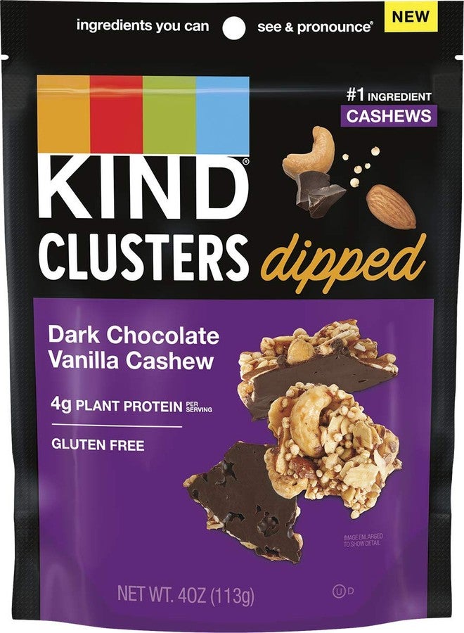 KIND Snack Clusters Dipped, Dark Chocolate Vanilla Cashew, Gluten Free, 4g Protein, 4 Ounce , 8Count - Image 1