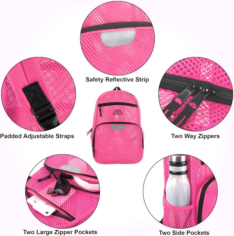 Summit Ridge Reflective Mesh School Backpack for Teens, Girls, Boys | Wire Frame Mesh Beach Backpack XL with Zipper (Pink) - Image 2