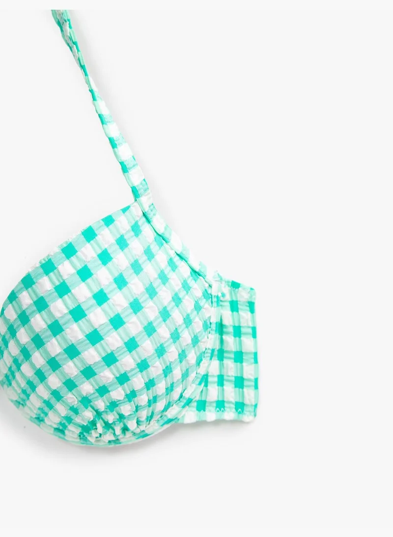 KOTON Tie Detailed Plaid Bikini Top
