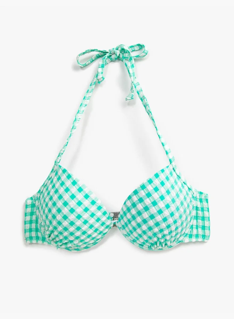 KOTON Tie Detailed Plaid Bikini Top