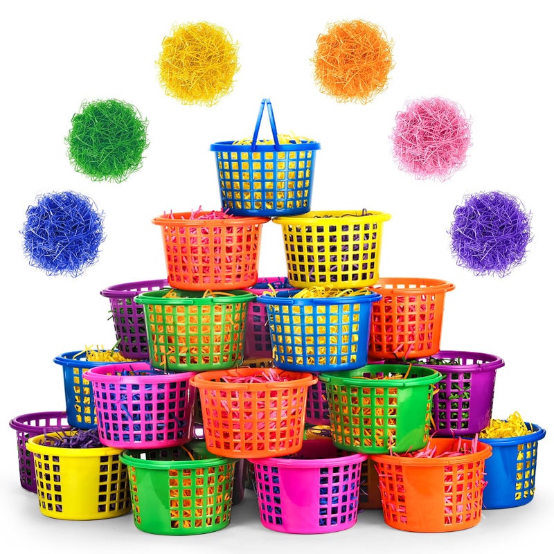 Evoio Easter Baskets in Bulk for Kids 24 PCS Plastic Easter Basket Bucket for Eggs Hunts Game, Classroom Eggs Collecting Baskets with 6 Color Raffia Paper Grass Filler Basket for Kids Egg Hunts Party - Image 1
