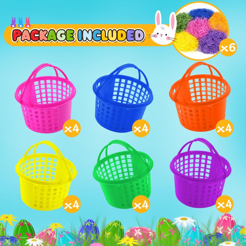 Evoio Easter Baskets in Bulk for Kids 24 PCS Plastic Easter Basket Bucket for Eggs Hunts Game, Classroom Eggs Collecting Baskets with 6 Color Raffia Paper Grass Filler Basket for Kids Egg Hunts Party - Image 4