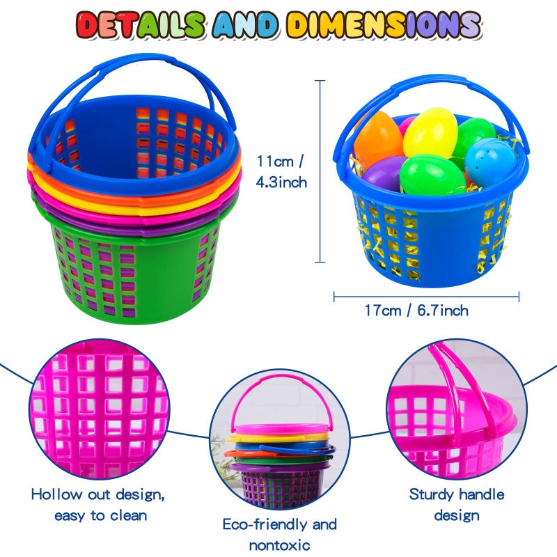 Evoio Easter Baskets in Bulk for Kids 24 PCS Plastic Easter Basket Bucket for Eggs Hunts Game, Classroom Eggs Collecting Baskets with 6 Color Raffia Paper Grass Filler Basket for Kids Egg Hunts Party - Image 5