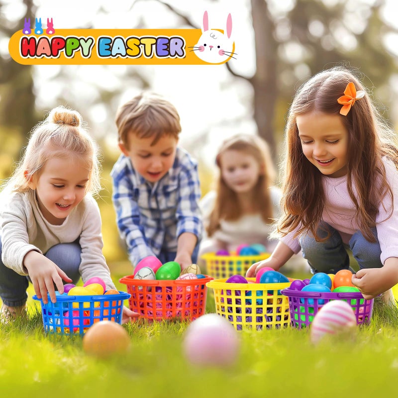 Evoio Easter Baskets in Bulk for Kids 24 PCS Plastic Easter Basket Bucket for Eggs Hunts Game, Classroom Eggs Collecting Baskets with 6 Color Raffia Paper Grass Filler Basket for Kids Egg Hunts Party - Image 2