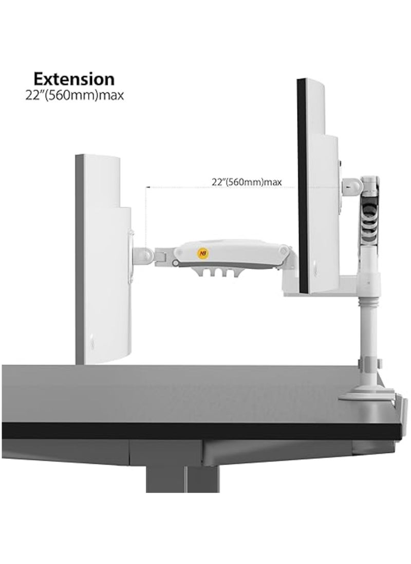 NB ERGONOMIC Dual Monitor Arm Dual Monitor Stand for Two 17" to 27" Screens with Load Capacity 4.4~19.8lbs for Each Monitor, VESA 75x75 & 100x100, Full Motion Dual Monitor Desk Mount, White | H180  - Image 5