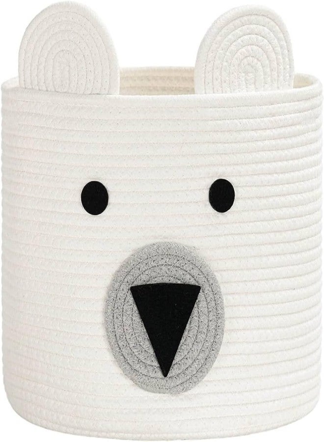 DOLCE CASA Kids Lid Basket - White Pandda - Rope Storage Basket For Baby Diaper, Stuffed Animal Storage Bin, Baby Laundry Baskets with Lid - 25 cm - Image 1