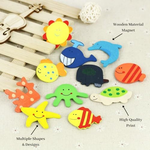 R H lifestyle Colourful Wooden Fridge Magnets Refrigerator Stylish, Decorative Items for Kitchen Fridge Magnets Set Cute (Multicolor Cartoon Magnet Pack of 40) - Image 2