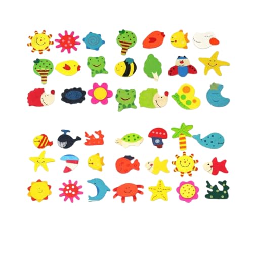 R H lifestyle Colourful Wooden Fridge Magnets Refrigerator Stylish, Decorative Items for Kitchen Fridge Magnets Set Cute (Multicolor Cartoon Magnet Pack of 40) - Image 1