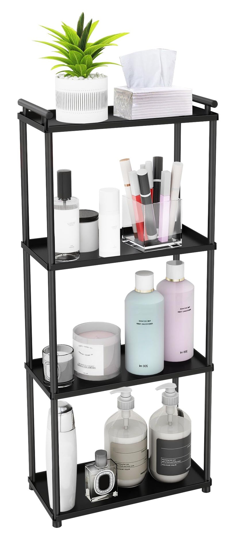 Votzaaq Matte Black 4 Tier Bathroom Organizer Countertop  Stainless Steel Perfume Tray And Vanity Countertop Shelf  Makeup Skin Care Bathroom Organizers And Storage For Dresser  Kitchen - Image 1